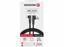 Swissten textilní datový kabel arcade usb / micro usb 1,2 m černý