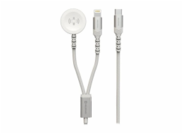 Swissten opletený magnetický kabel 2v1 pro apple watch a lightning, usb-c 1.2 m bílý