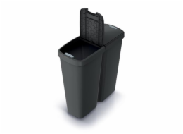Odpadkový koš Prosperplast COMPACTA Q DUO, 50 l recyklovaná černá s černým víkem
