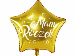 PartyDeco Plastic Balloon Star - Jsem jeden rok, 48 cm, zlatá jedna velikost