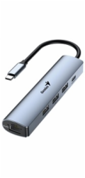 GENIUS hub UH-545/ USB-C na RJ45 Gigabit/ 3x USB3.0/ USB-C 3A nabíjení/ kovově šedý