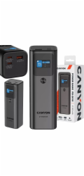 CANYON powerbanka PB-2010, 27000mAh, 2x USB-C 140W PD3.1, 1x USB-A QC 3.0, display, tmavě šedá