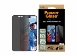 PanzerGlass - Ochrana obrazovky pro mobilní telefon - ultra široký tvar - sklo - s bezpečnostním filtrem - dvoucestné - barva rámu černá - pro Apple iPhone 16 Plus