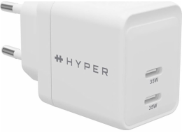 HyperJuice - Síťový adaptér - GaN - 35 Watt - QC 3.0, Power Delivery 3.0 + PPS - 2 výstupní konektory (24 pin USB-C) - bílá - Evropa