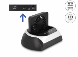 Delock Dokovací stanice USB 10 Gbps pro HDD nebo SSD 2.5” / 3.5” SATA nebo pro M.2 NVMe PCIe nebo SSD SATA s ventilátorem