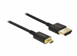 Delock Slim Premium - Kabel HDMI s ethernetem - 19 pin micro HDMI Type D s piny (male) do HDMI s piny (male) - 3 m - trojnásobne stínený - cerná - podporuje 4K