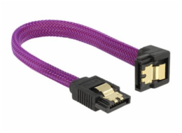Delock Premium - Kabel SATA - Serial ATA 150/300/600 - SATA (M) do SATA (M) - 10 cm - opatrený západkou, 90° konektor - purpurová