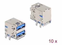 Delock&nbsp;-&nbsp;Konektor&nbsp;USB&nbsp;-&nbsp;2&nbsp;x&nbsp;9&nbsp;pin&nbsp;USB&nbsp;Type&nbsp;A&nbsp;(F)&nbsp;90°&nbsp;PCB&nbsp;-&nbsp;30&nbsp;V&nbsp;-&nbsp;1.8&nbsp;A&nbsp;(balení&nbsp;10)