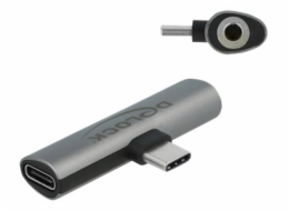 Delock - USB-C na jack sluchátek / napájecí adaptér - 24 pin USB-C s piny (male) do mini jack, 24 pin USB-C se zdířkami (female) - šedá - USB Power Delivery (60W)