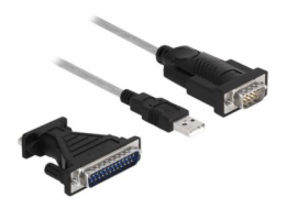 Delock Adaptér z USB 2.0 Typu-A na 1 x sériové rozhraní RS-232 D-Sub 9 + adaptér D-Sub 25