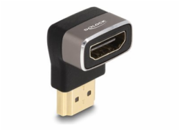 Delock - Vysoká rychlost - adaptér HDMI s ethernetem - HDMI s piny (male) do HDMI se zdírkami (female) zahnutý nahoru - cerná/šedá - podpora 8K60Hz (7680 x 4320)