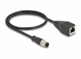 Delock - Sítový kabel - 4 piny M12 (M) do RJ-45 (F) - 50 cm - 5 mm - S/FTP - CAT 5e - IP67 - cerná
