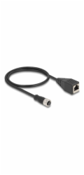 Delock - Sítový kabel - 4 piny M12 (F) do RJ-45 (F) - 50 cm - 5 mm - S/FTP - CAT 5e - IP67 - cerná
