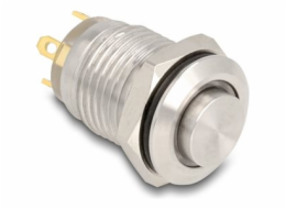 Delock - Tlacítko - pro instalaci 12 mm, 4 x pájení, modrý LED - montáž na panel - AC 230 V - stríbrná