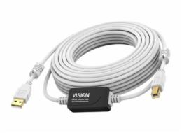 Vision Techconnect - Kabel USB - USB (M) do USB typ B (M) - USB 2.0 - 15 m - aktivní inline booster - bílá