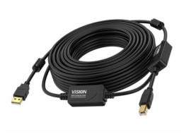 Vision - Kabel USB - USB (M) do USB typ B (M) - USB 2.0 - 10 m - aktivní inline booster - černá