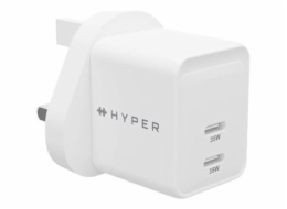 HyperJuice - Síťový adaptér - GaN - 35 Watt - QC 3.0, Power Delivery 3.0 + PPS - 2 výstupní konektory (USB-C) - bílá - Velká Británie