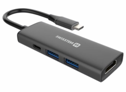 Swissten usb-c hub 4-in-1 (usb-c 100w, hdmi 4k, 2x usb-a) aluminium