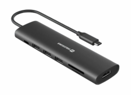 Swissten usb-c hub 7-in-1 (usb-c 100w, hdmi 4k, 1x usb-a 3.0, 2x usb-a 2.0, sd, micro sd) aluminium