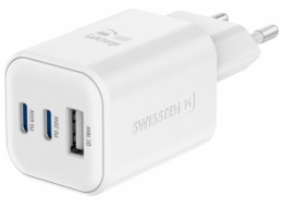 Swissten síťový adaptér gan 2x usb-c 65w pd + 1x usb-a 18w qc bílý