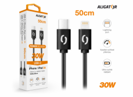 Datový kabel ALIGATOR POWER 30W, USB-C/Lightning 3A 0,5m, černý