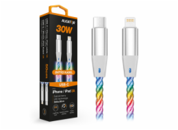 Datový kabel ALIGATOR POWER 3A 30W, USB-C/Lightning, 0,5m svítící