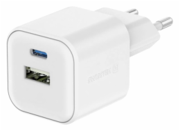 Swissten síťový adaptér gan 1x usb-c 20w pd a 1x usb-a 18w qc bílý