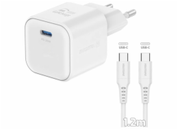 Swissten síťový adaptér gan 1x usb-c 20w power delivery bílý + datový kabel usb-c/usb-c 1,2 m bílý