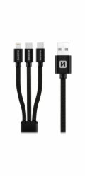 Swissten datový kabel textile 3in1 1,2 m černý (lightning, 2x usb-c)