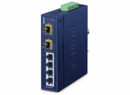 Planet IFGS-620TF průmyslový L2 switch, 4x10/100TX, 2x1Gb SFP, -40~75°C, 9-48VDC, IP30, fanless, ring data recovery