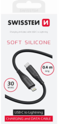 Swissten datový kabel soft silicone usb-c / lightning 0,4 m černý