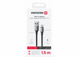 SWISSTEN DATOVÝ KABEL TEXTILE II USB / LIGHTNING 1,5 M ČERNÝ
