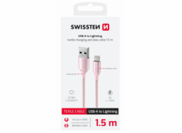 SWISSTEN DATOVÝ KABEL TEXTILE II USB / LIGHTNING 1,5 M RŮŽOVÝ