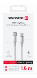 Swissten datový kabeltextile ii usb-c / lightning 1,5 m bílý