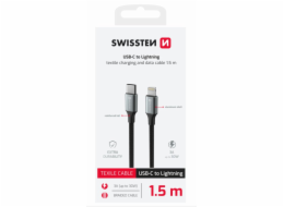SWISSTEN DATOVÝ KABEL TEXTILE II USB-C / LIGHTNING 1,5 M ČERNÝ