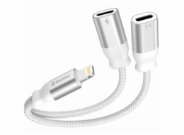 SWISSTEN NABÍJECÍ AUDIO ADAPTÉR TEXTILE LIGHTNING (samec) / 2x LIGHTNING (samice) 0,12 M BÍLÝ