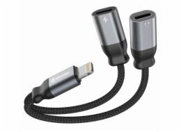 SWISSTEN NABÍJECÍ AUDIO ADAPTÉR TEXTILE LIGHTNING (samec) / 2x LIGHTNING (samice) 0,12 M ČERNÝ