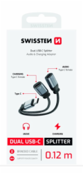 Swissten nabíjecí audio adaptértextile usb-c (samec) / 2x usb-c (samice) 0,12 m černý