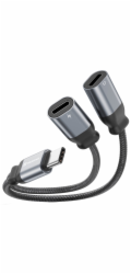 Swissten nabíjecí audio adaptértextile usb-c (samec) / 2x usb-c (samice) 0,12 m černý