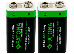 PATONA nabíjecí baterie 6F22/LR22 Li-lon 400mAh 9V s USB-C nabíjením, 2ks v balení