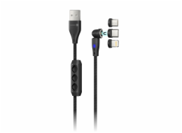 CONNECT IT Magnetický kabel PowerLink 3v1, USB-C / Lightning / MicroUSB, 2m, černá