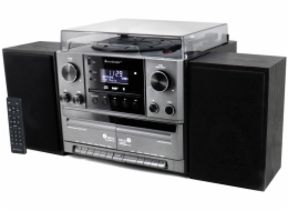Soundmaster Elite line MCD5600SW/ Gramofon/ CD/ 2x kazeta/ BT/ DAB+/ MP3/ 2x5W/ Stříbrno-černá