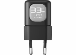 Havit UC20 - Tříportová cestovní nabíječka GaN 65 W, černá