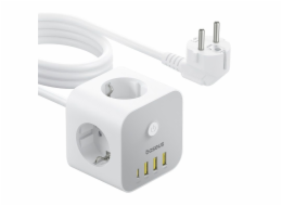 Prodlužovací kabel Baseus PowerCombo Cube 3x zásuvka + 3x USB + 1x USB-C 20W 1.5m bílý