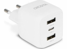 DICOTA - Síťový adaptér - kompaktní, notebook - 32 Watt - 3 A - 3 výstupní konektory (24 pin USB-C, 2 x USB) - bílá - Evropa