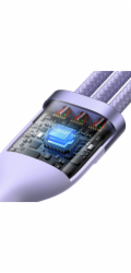 USB kabel 3v1 Baseus Flash Series 2, USB-C + micro USB + Lightning, 100 W, 1,5 m (fialový)