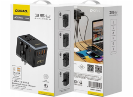 Cestovní adaptér Dudao Dudao A35Pro 35W EU / UK / AUS / US / JP 3x USB-C 2x USB-A - černý