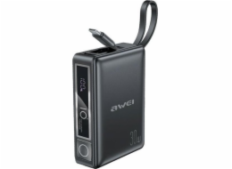 Awei AWEI PowerBank s vestavěným kabelem P87K 10000mAh černá/černá 30W