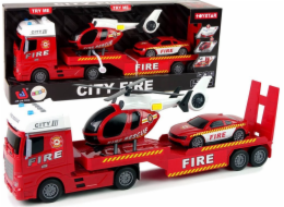 LeanToys Set Hasiči Odtahový vůz Auto Helikoptéra Zvuk Světle červená LEAN Toys