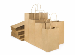 Papírový sáček s uchem BSTech 320x110x250 mm 120 g/m2 25 ks. Hnědá